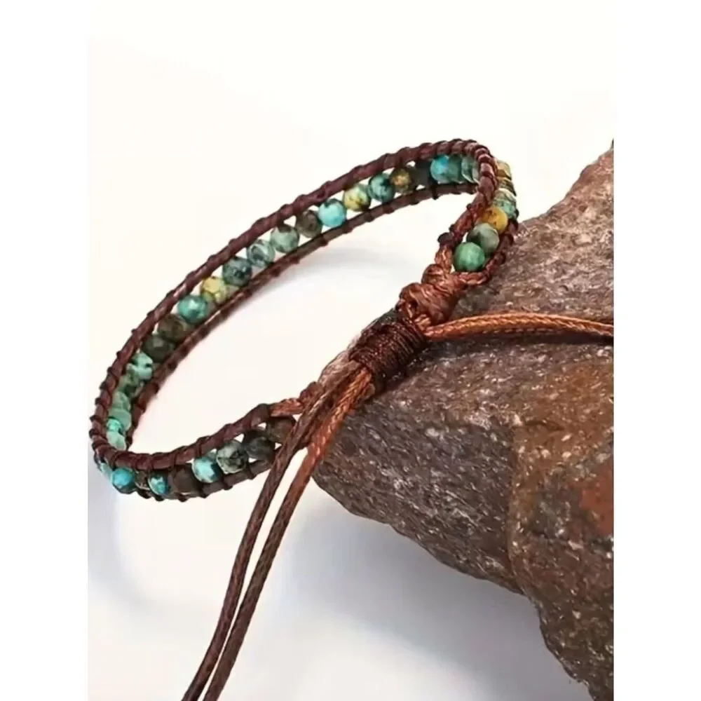 NWT Bracelet Natural Stone Edge-Wrapped Adjustable Made from African Pine